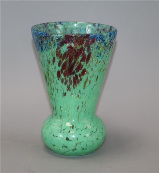 A Monart style glass vase with gold fleck decoration, probably Czech height 17cm